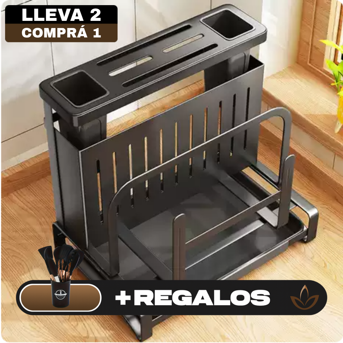 [Llevá 2 Pagá 1] Escurridor Inteligente Multifuncional en Acero Inoxidable con Gran Capacidad y Diseño Moderno + REGALO: Kit de Utensilios